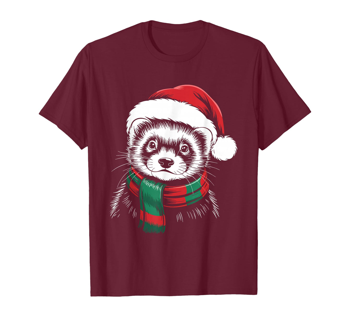 Ferret Xmas Santa Hat Scarf Christmas Costume T-Shirt