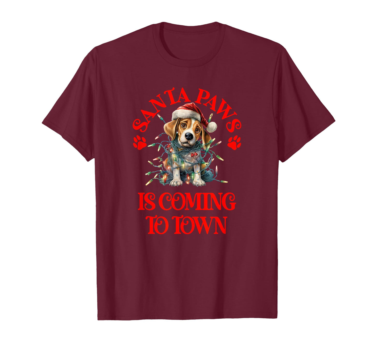 Santa Paws is Coming to Town with Christmas Hound Dog T-Shirt