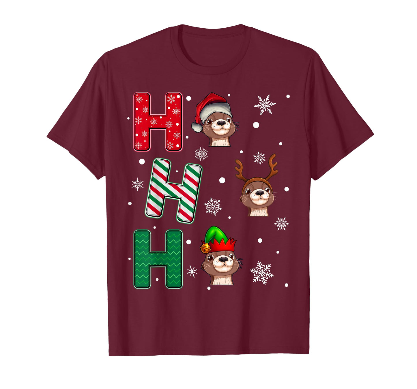 Ho Ho Ho Sea Otter Animal Matching Santa Elf Xmas T-Shirt