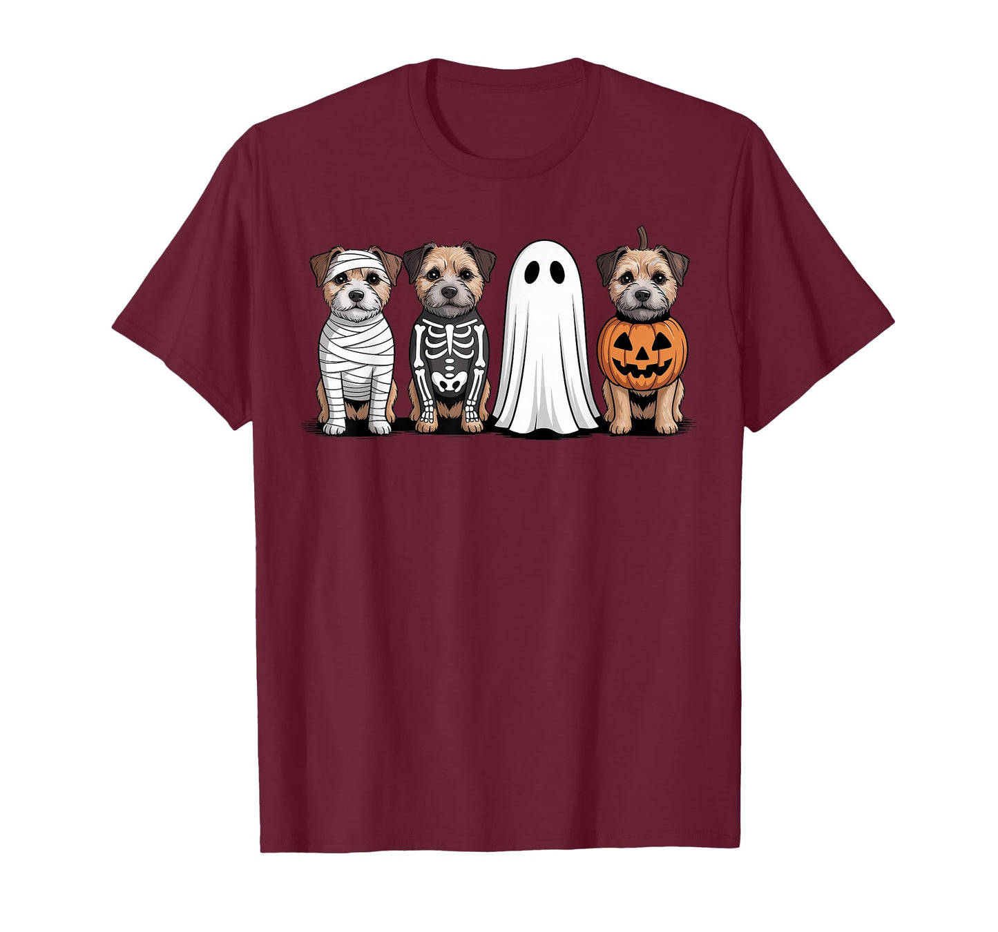 Spooky Ghost Border Terrier Pumpkin Halloween Dog Skeleton T-Shirt