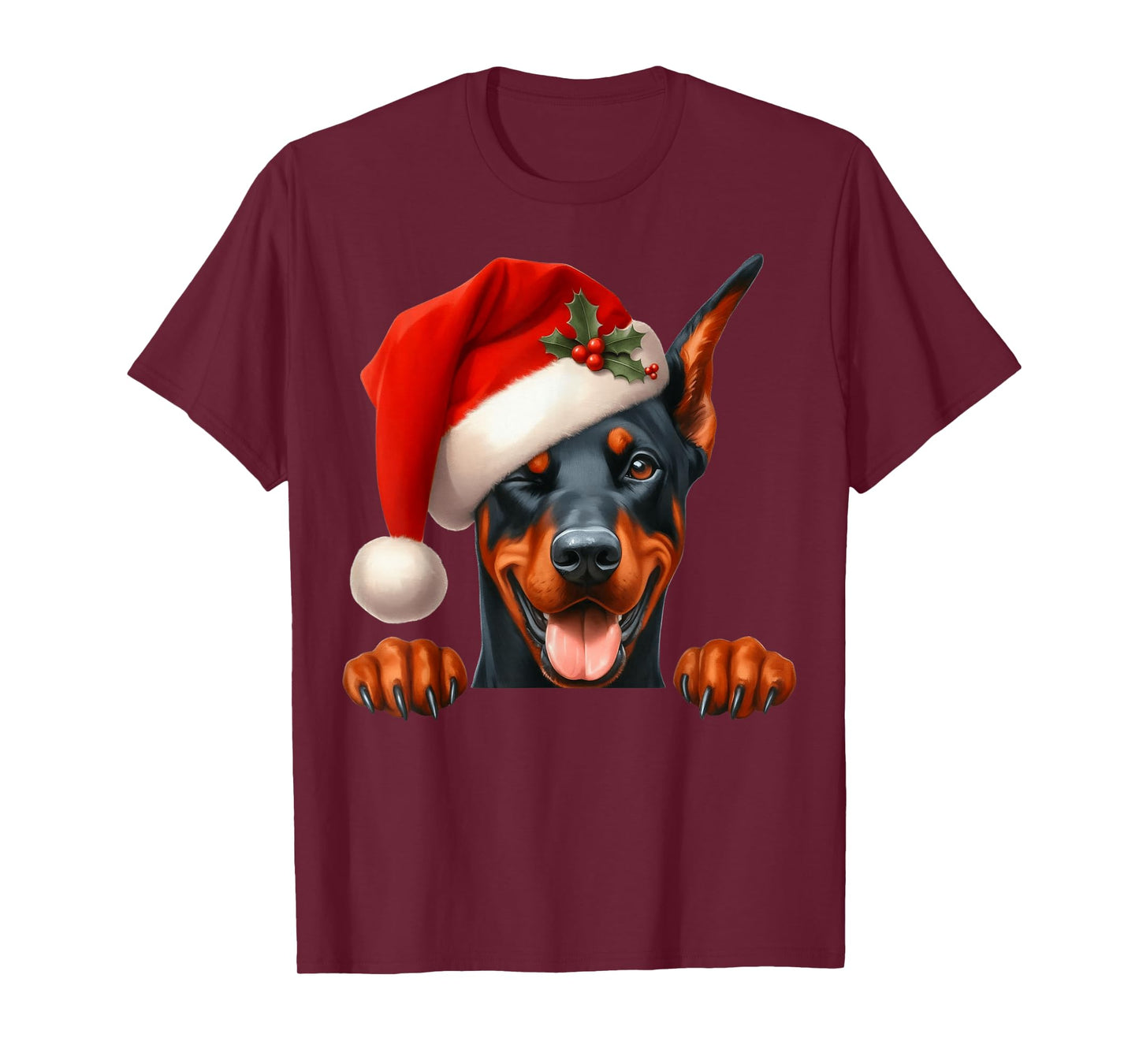 Doberman Dog Christmas Santa Hat Dog Mom Dad T-Shirt