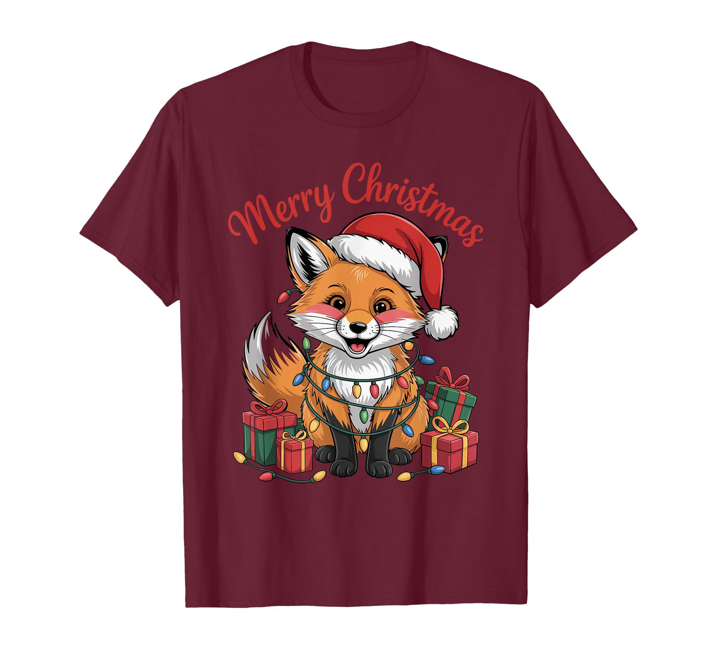 Fox Santa Hat Christmas Design Funny Animal Lovers Holiday T-Shirt