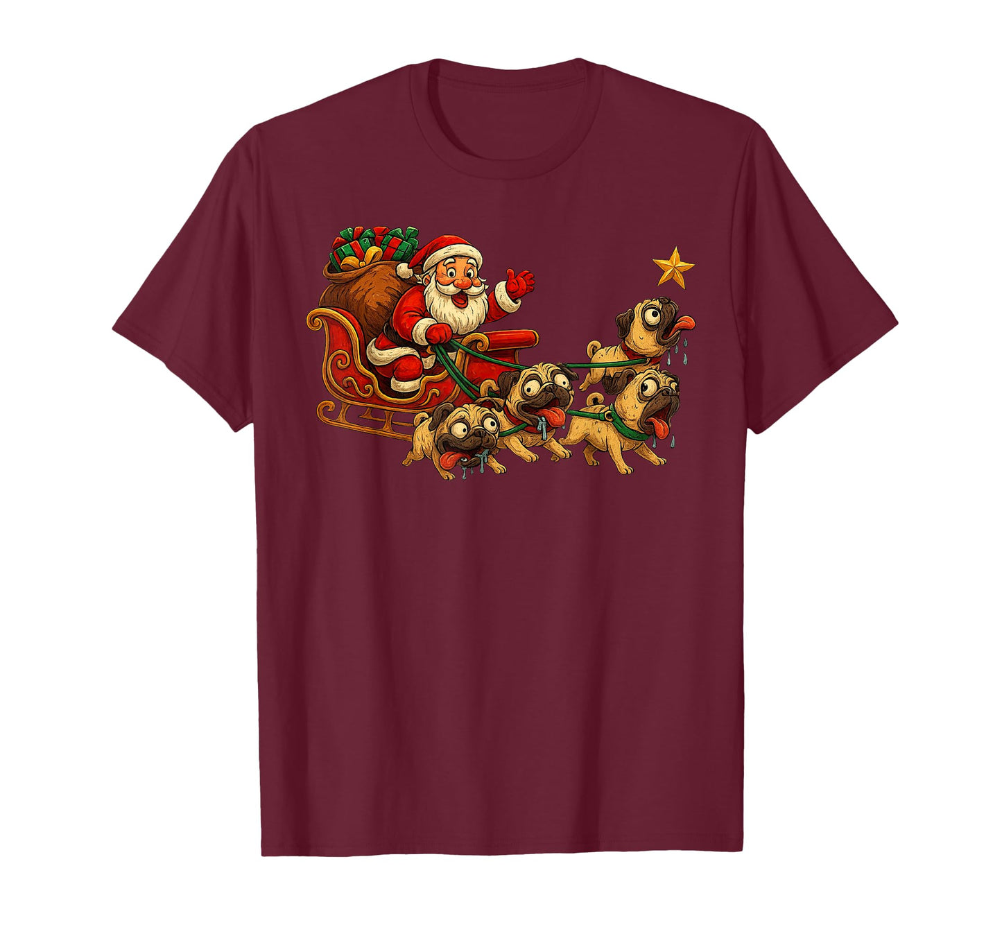 Funny Santa Sleigh Pugs Dog Meme Xmas Animal T-Shirt