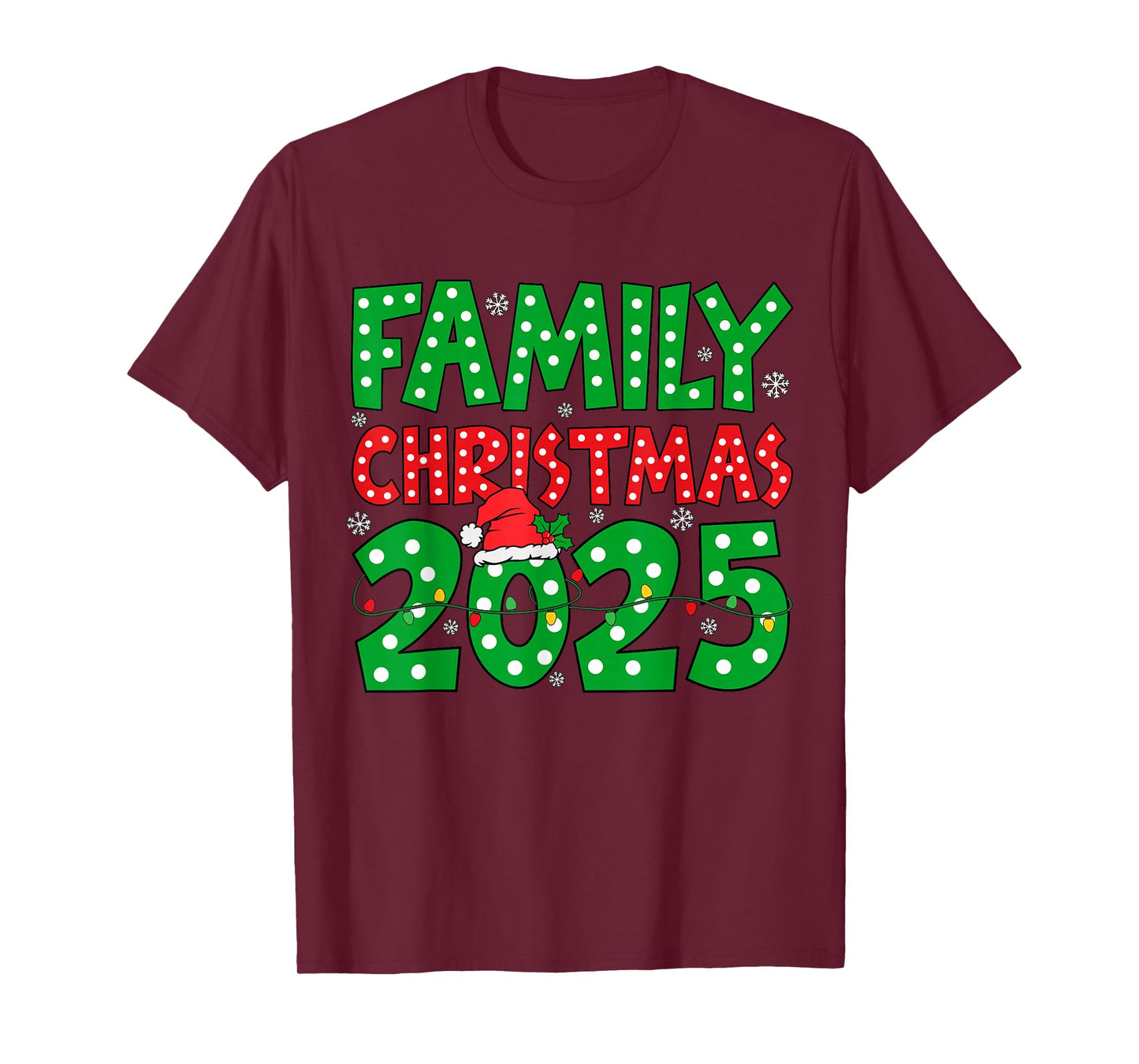 Merry Christmas 2025 Lights Red Santa Xmas Family Men Women T-Shirt