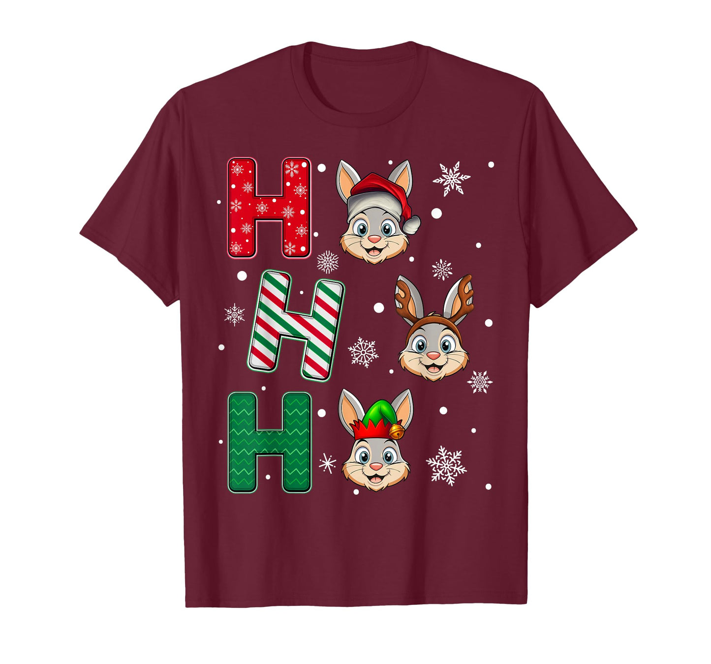 Ho Ho Ho Hare Animal Matching Santa Elf Xmas T-Shirt