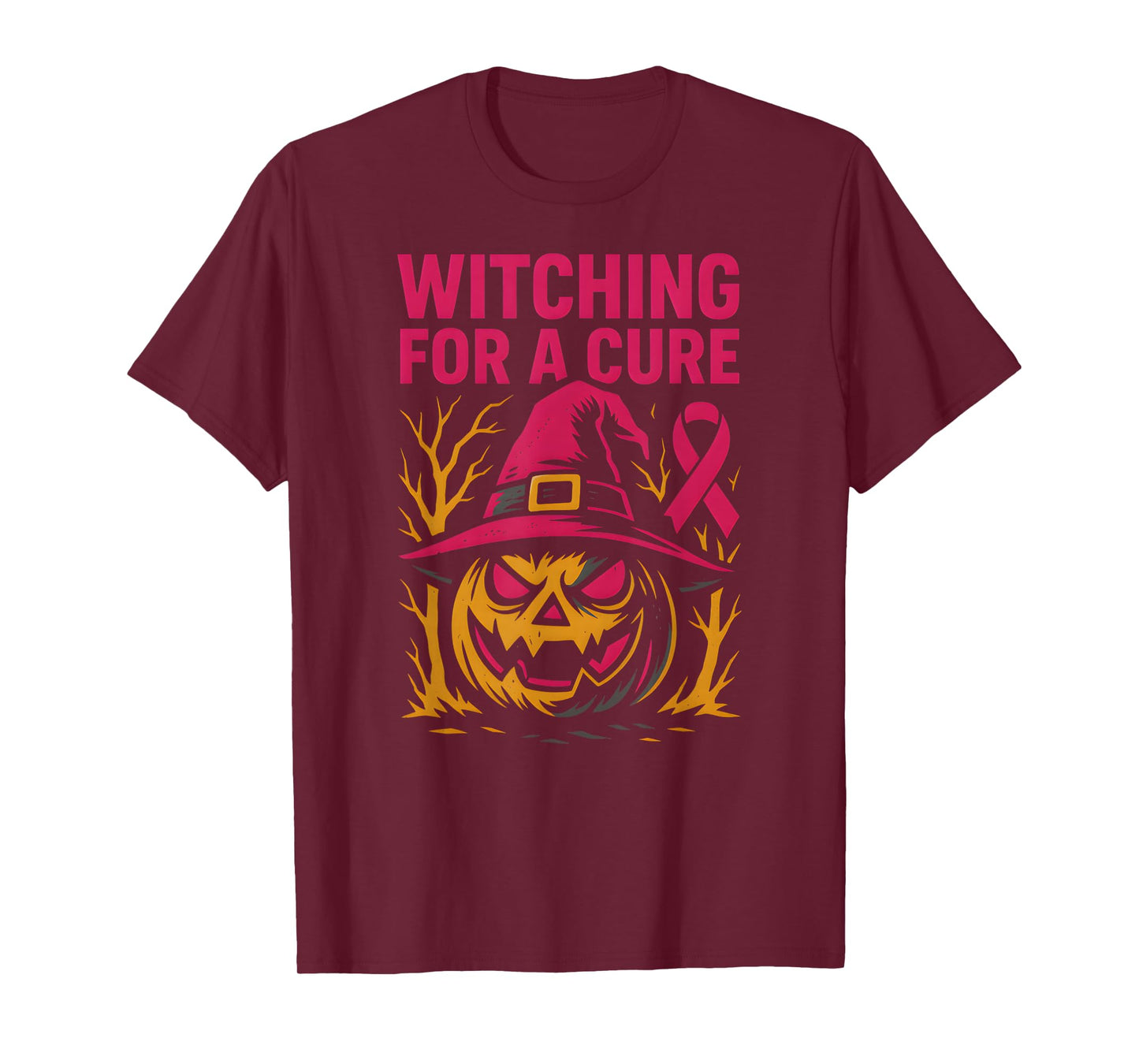 Pink Ribbon Witch Witching for A Cure Cute Woman's Halloween T-Shirt