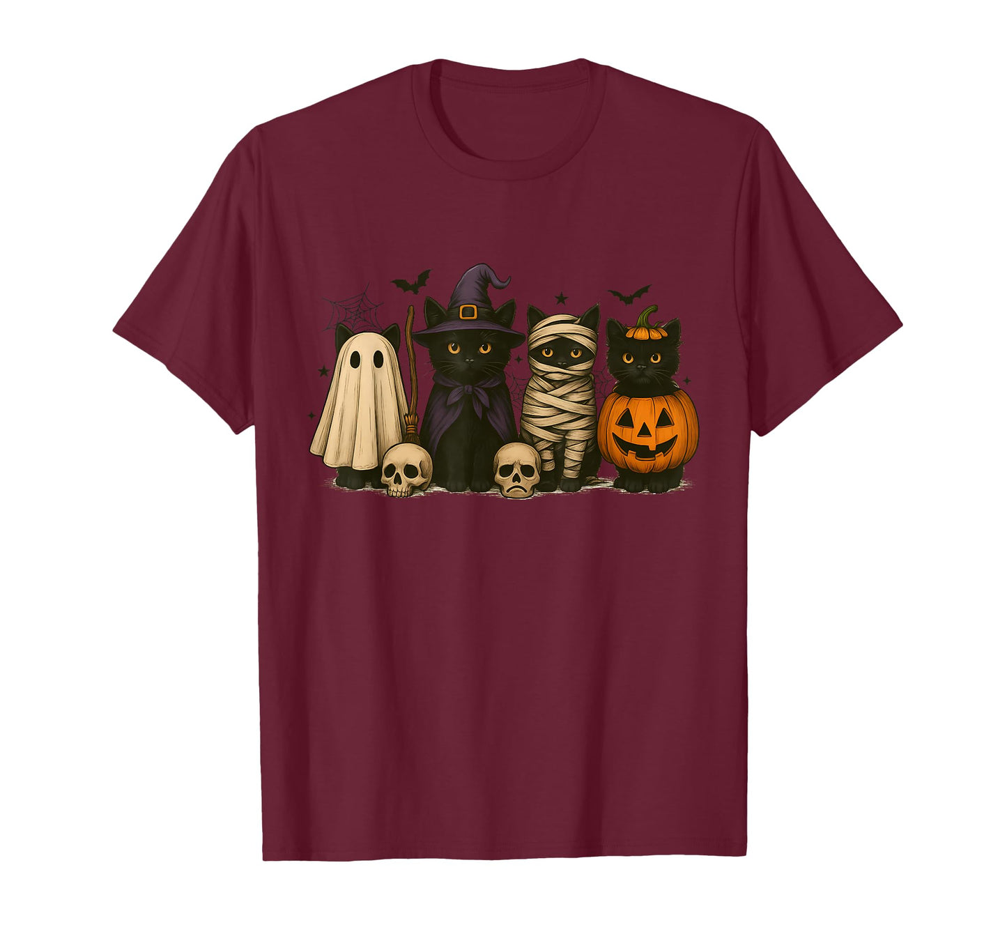 Retro Black Cat Ghost Witch Halloween Pumpkin Women Men Kids T-Shirt