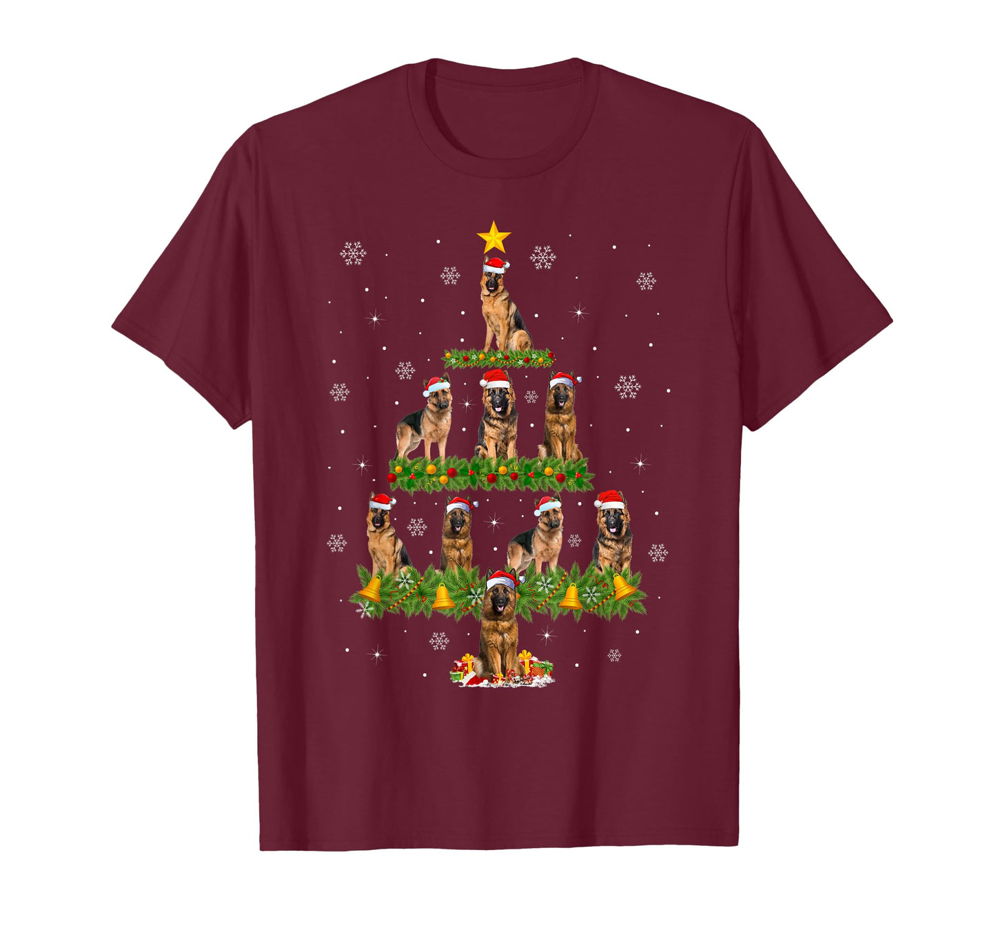 German Shepherd Christmas Tree Lights Santa Pet Dog Xmas T-Shirt