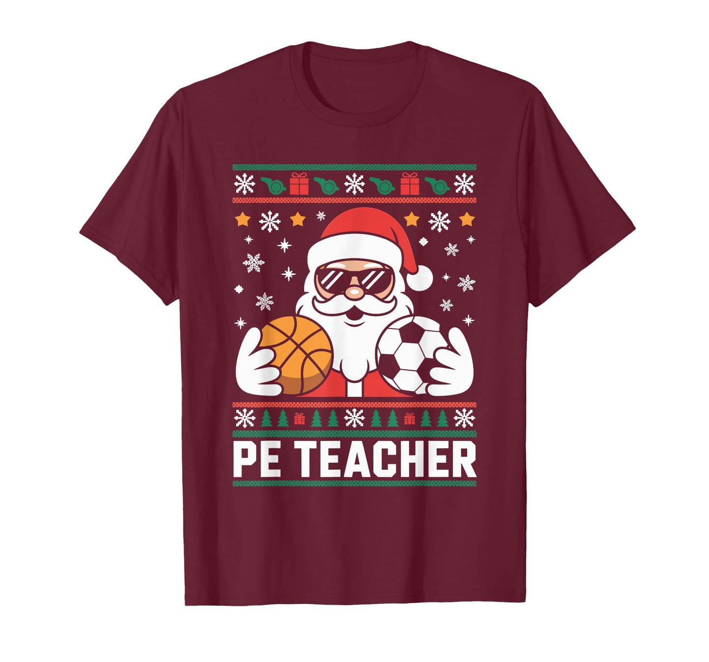 PE Teacher Santa Ugly Christmas Sweater Physical Education T-Shirt