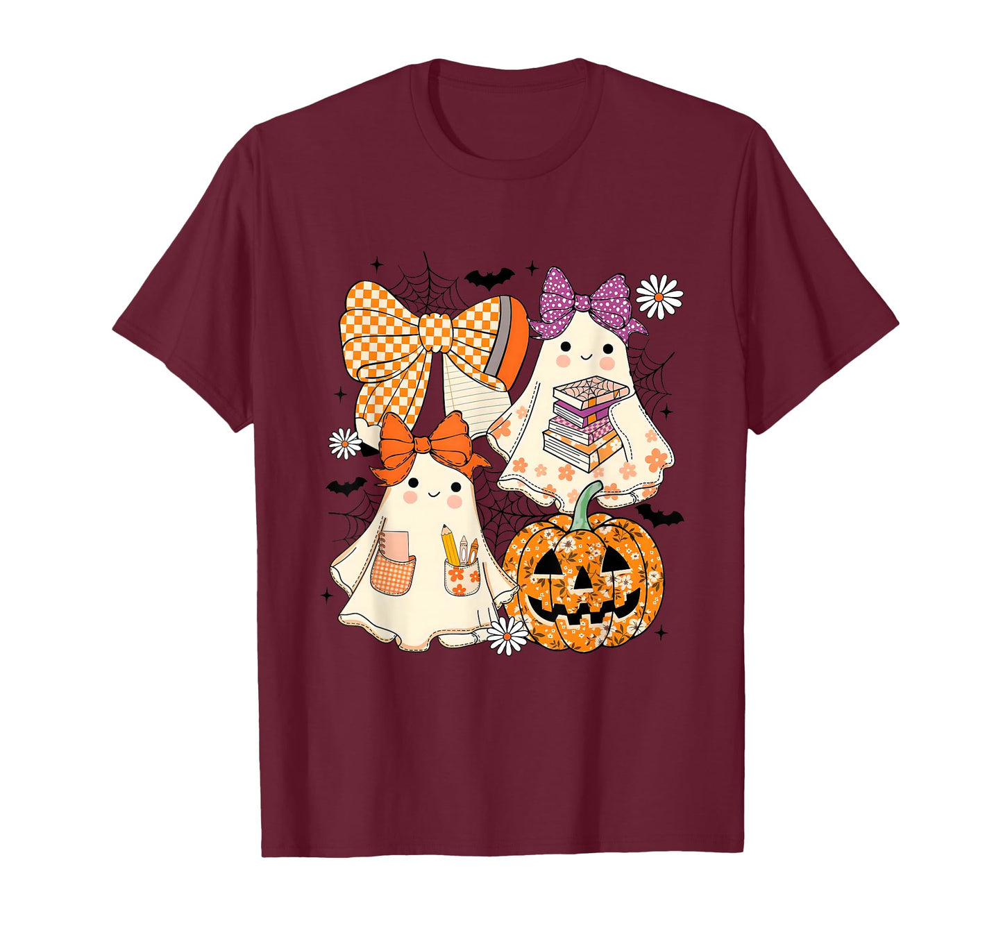Cute Ghost Teacher Book Lovers Autumn Fall Halloween Ghost T-Shirt