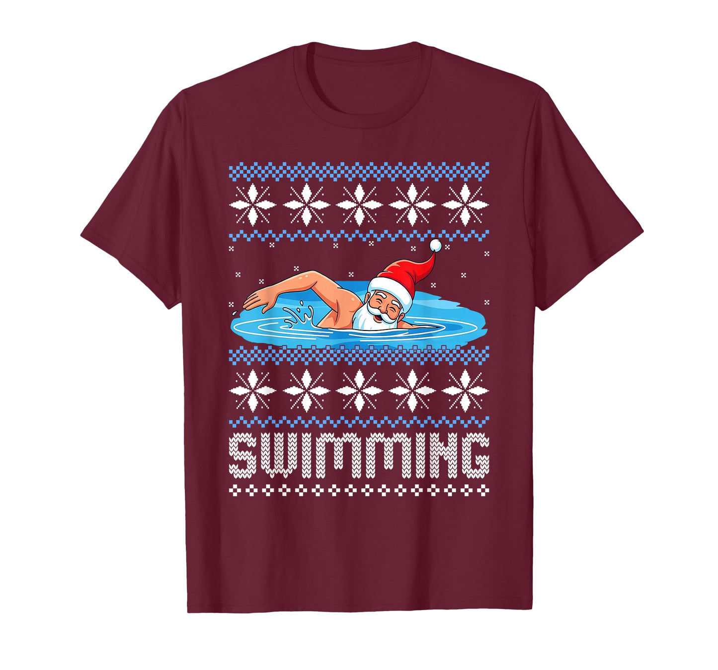 Swimming Santa Claus Pool Ugly Christmas Swimmer T-Shirt