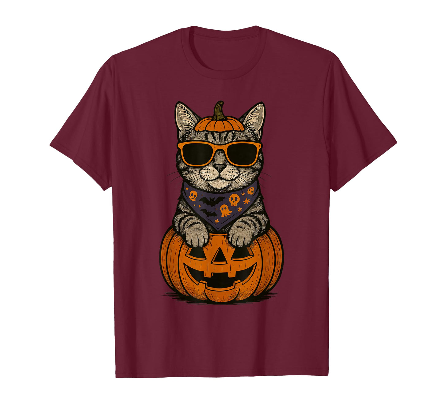 Spooky Tabby Cat Pumpkin Halloween Cat Lover T-Shirt