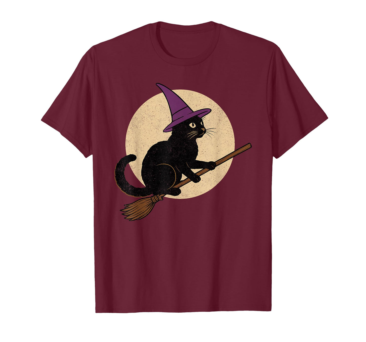 Funny Black Cat Halloween Witch Cat on Moon Night Spooky T-Shirt