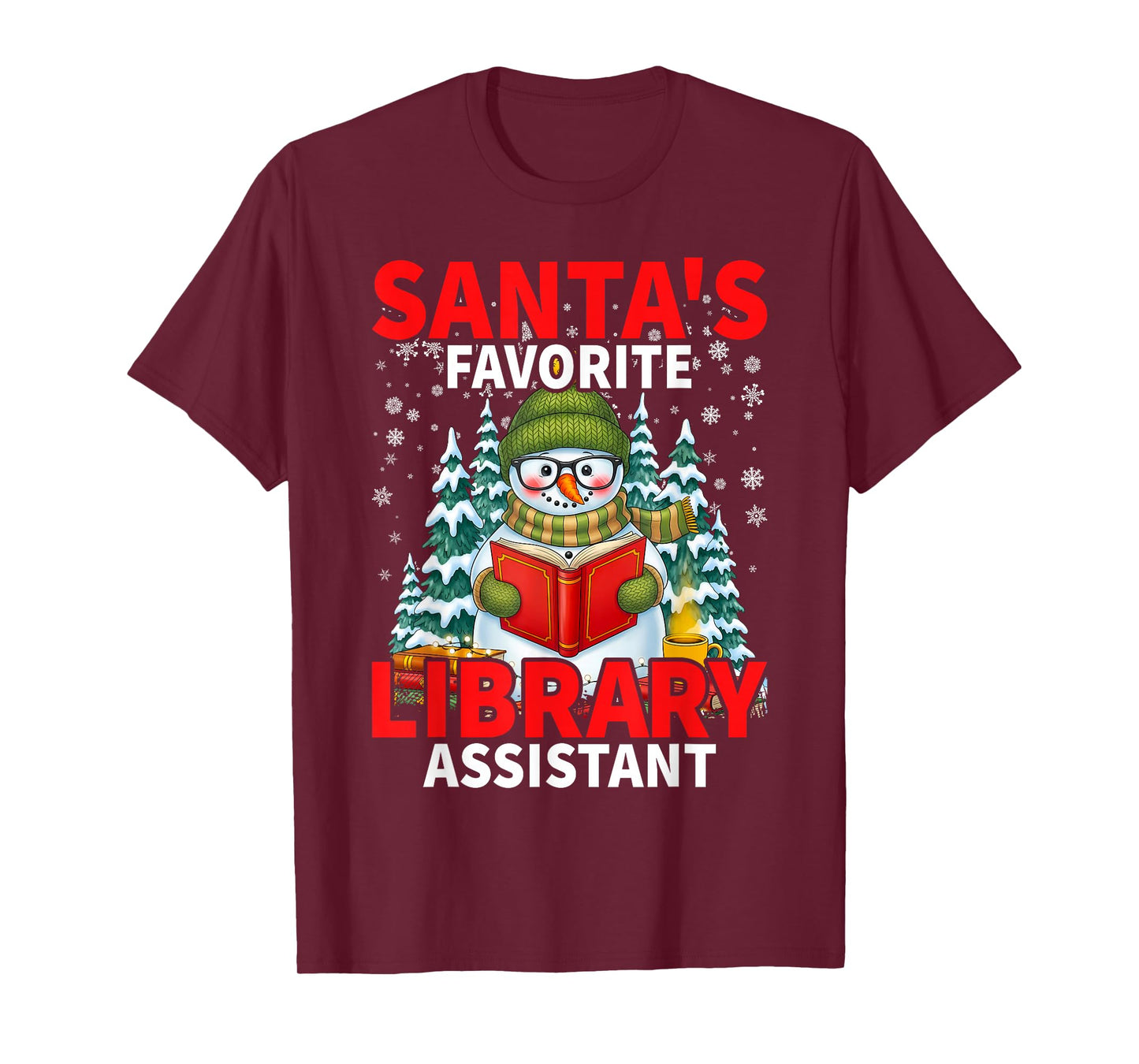 Santa's Favorite Library Assistant Santa Hat Christmas Party T-Shirt