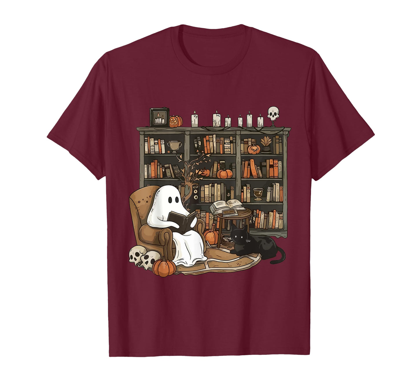 Ghost Library Halloween Book Reading Books Lover Teacher T-Shirt