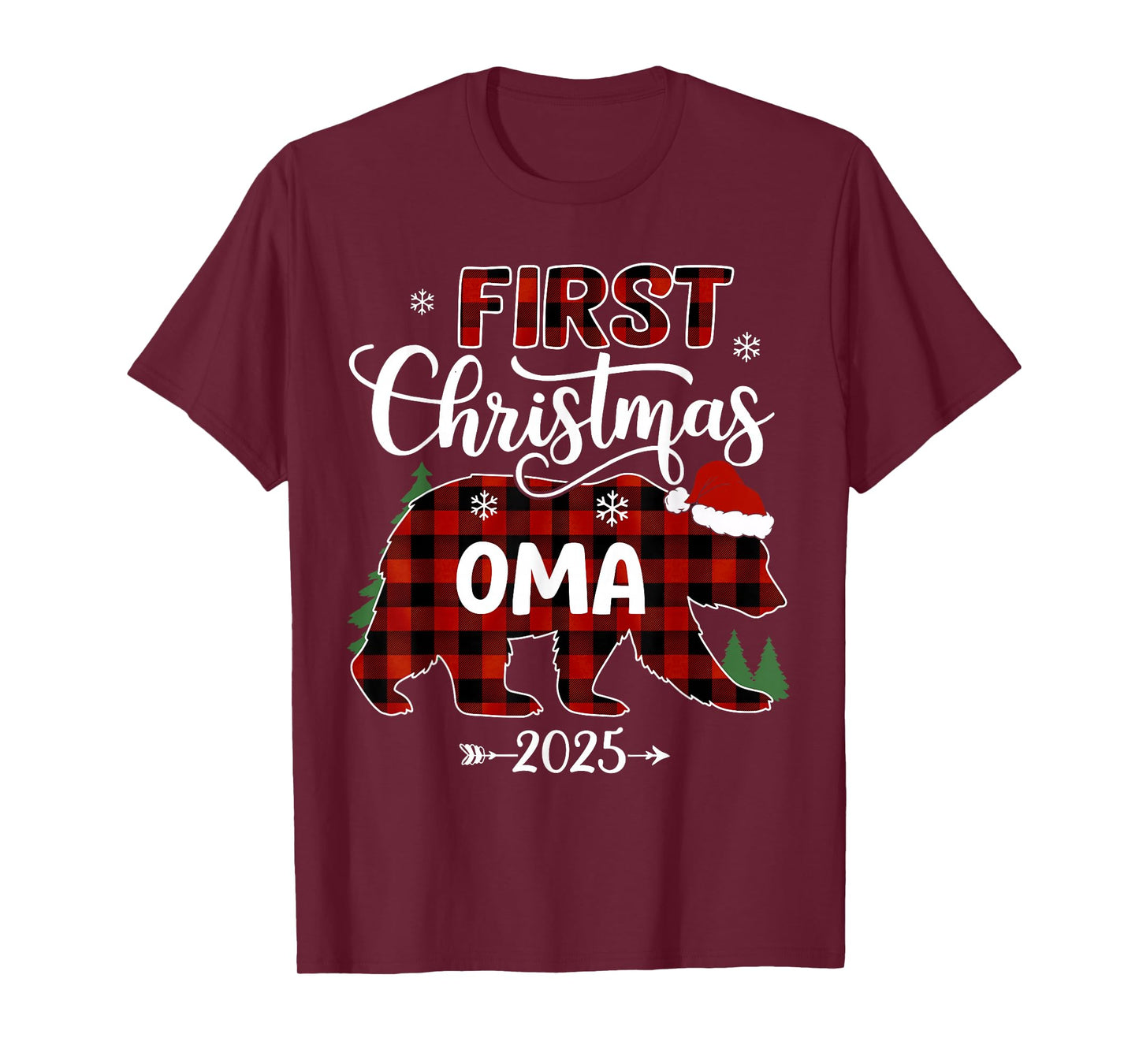 Pregnancy First Christmas Oma Red Plaid Bear Santa 2025 T-Shirt