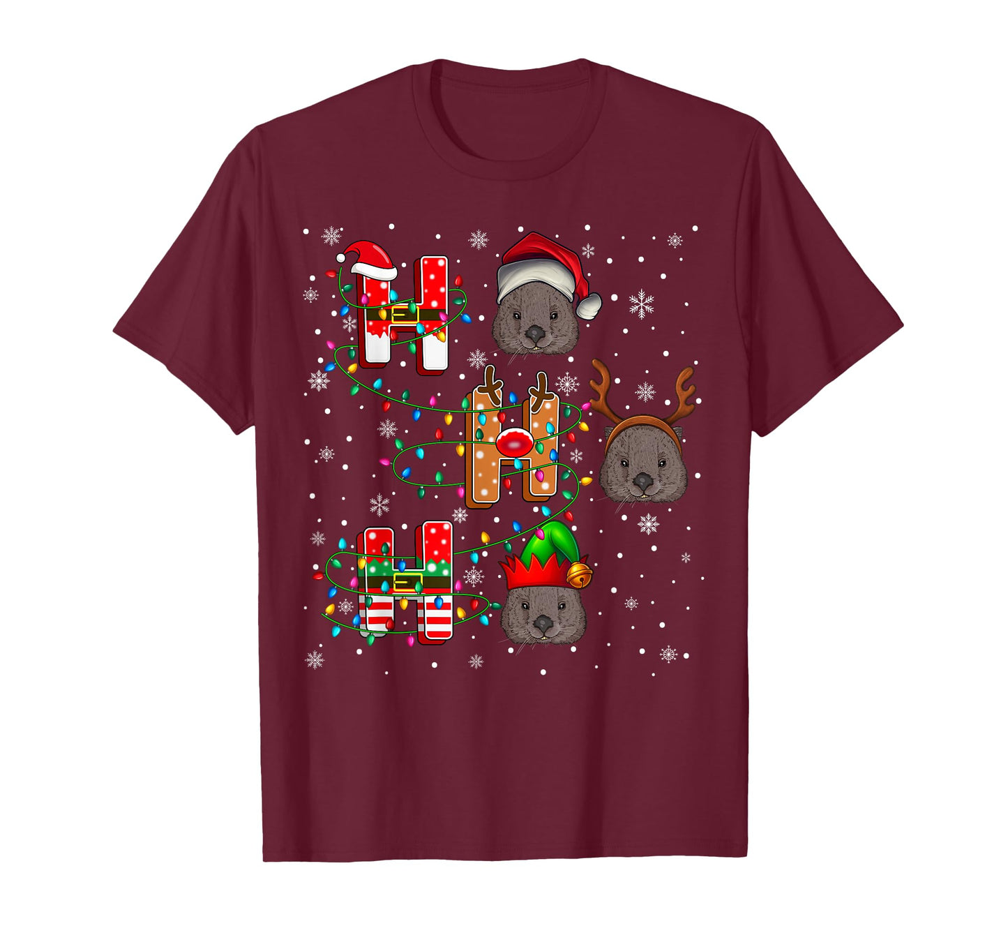 Ho Ho Ho Santa Reindeer Hat Elf Wombat Animal Christmas T-Shirt