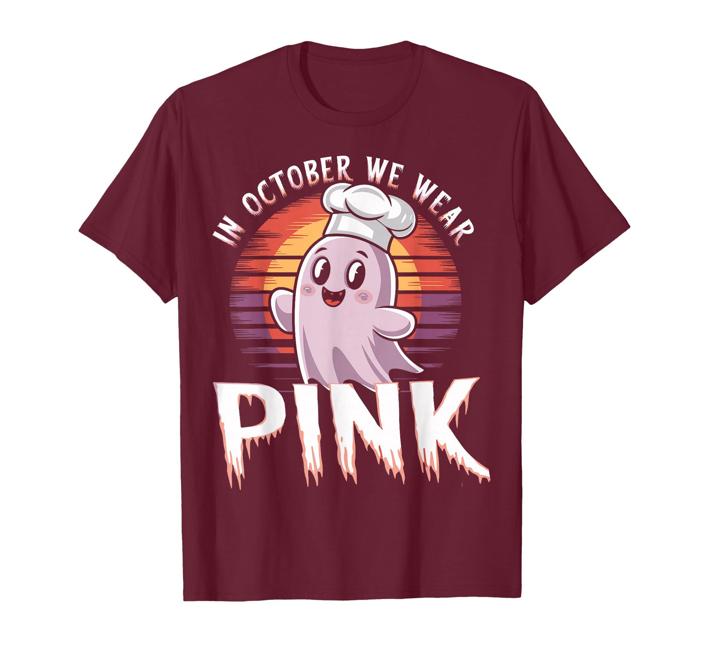 in October We Wear Pink Ghost Witch Breast Cancer Awareness T-Shirt