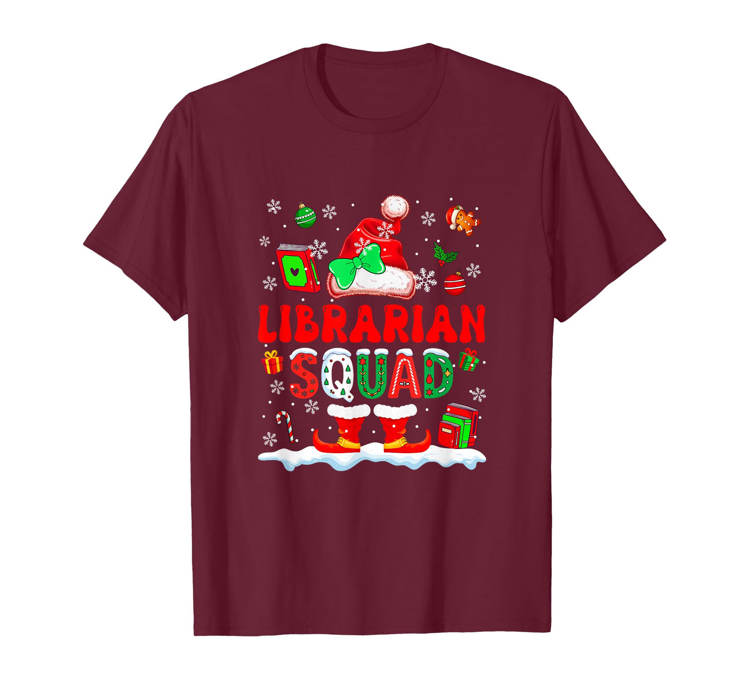 Librarian Squad Women Job Christmas Santa Costume Bow Tie T-Shirt