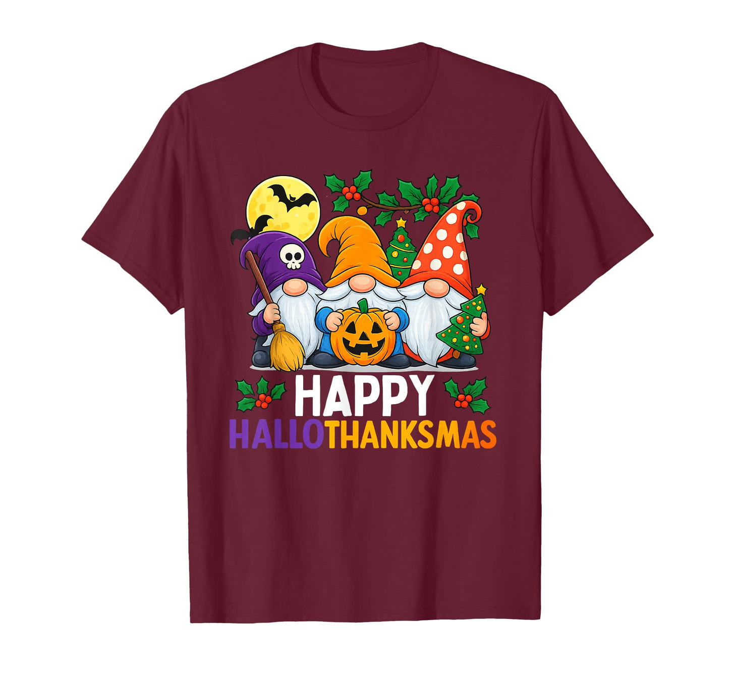 Happy Hallothanksmas Gnomes Lover Halloween Merry Christmas T-Shirt