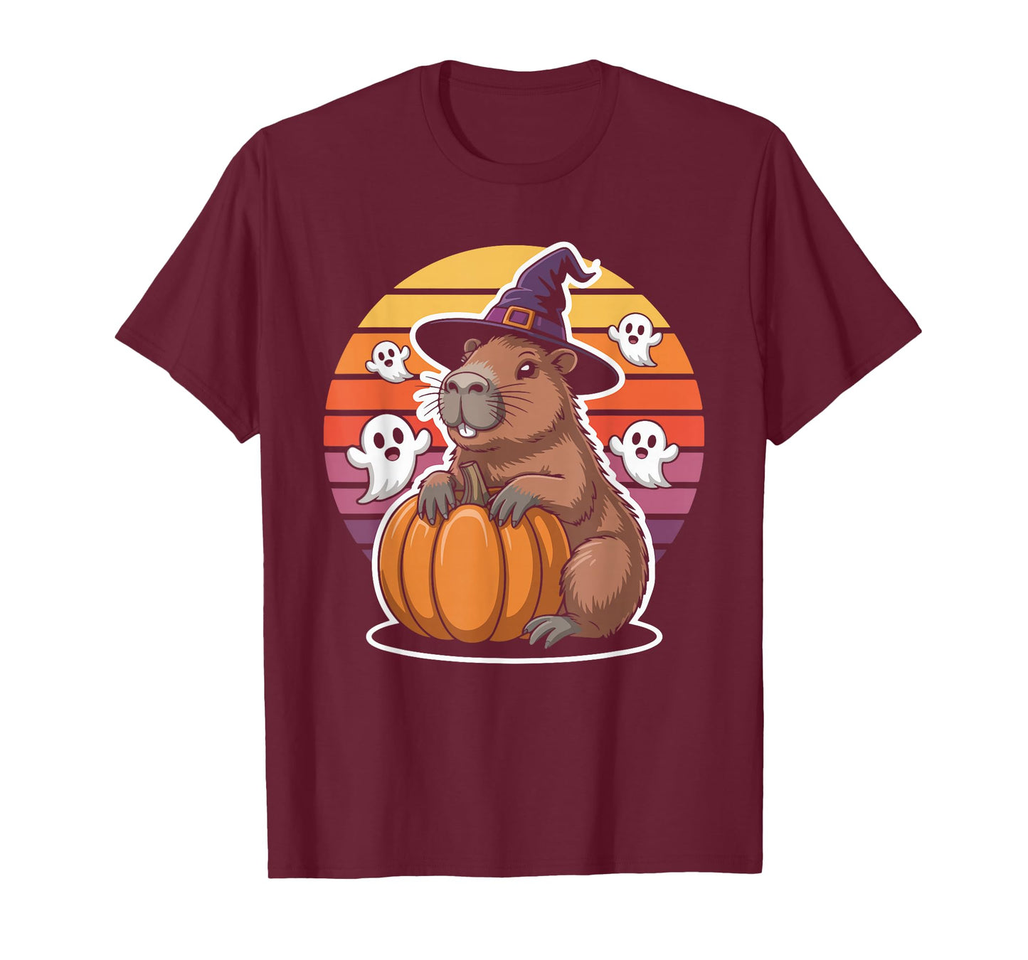 Capybara with Pumpkin and Ghosts Halloween Fun T-Shirt
