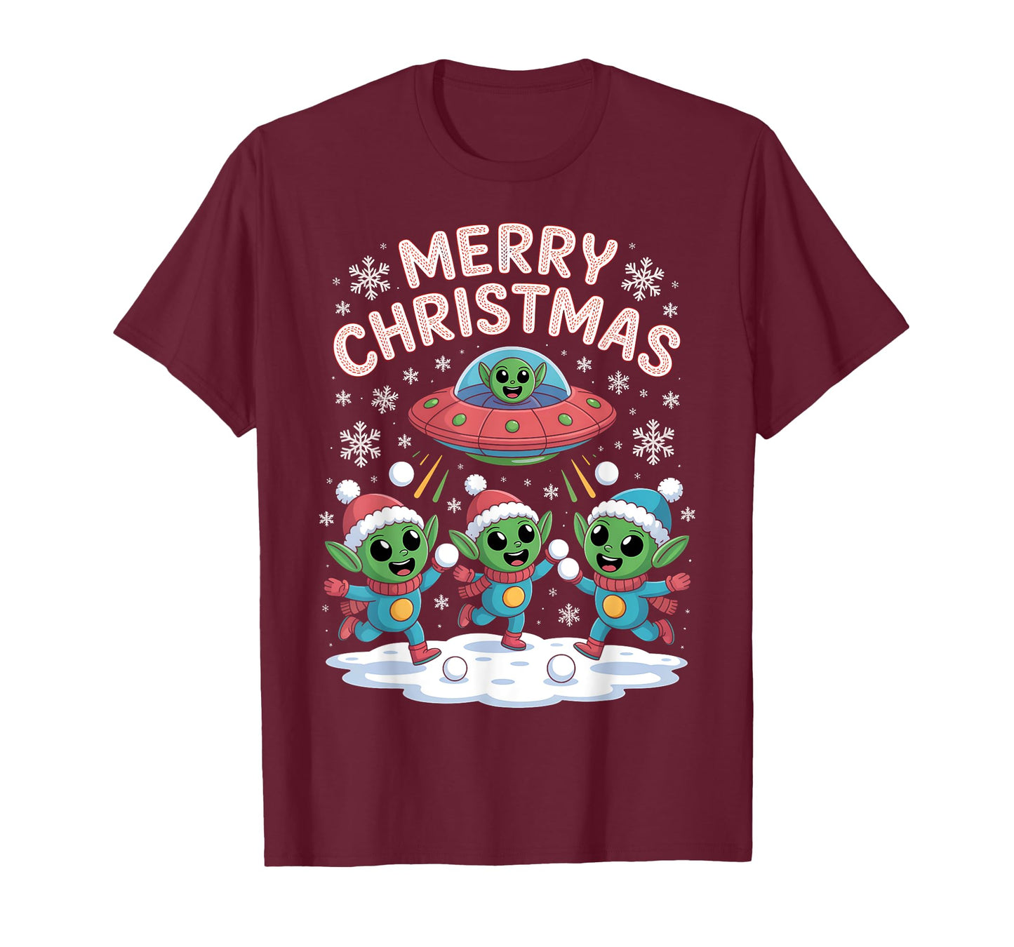 Funny Alien Trio Merry Ugly Christmas Santa Hat Gifts Xmas T-Shirt