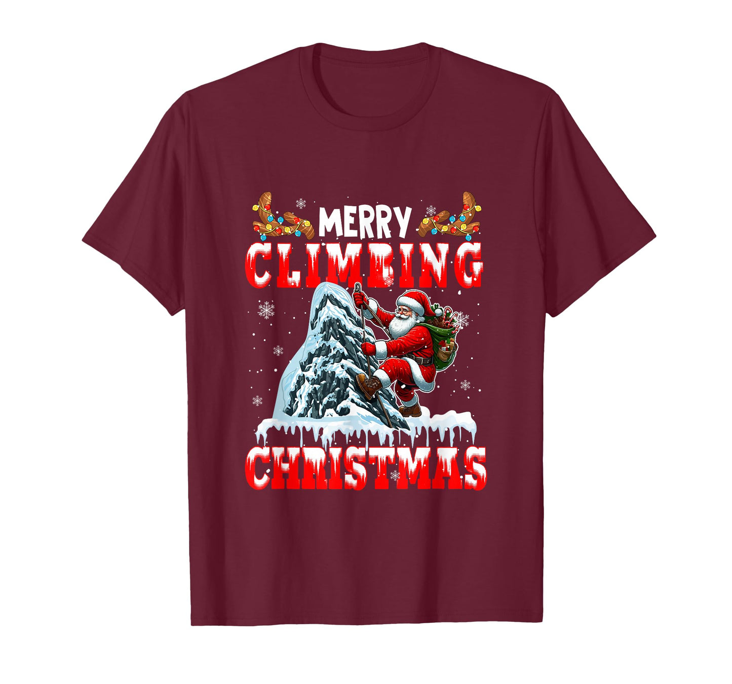 Merry Christmas Climbing Santa Colorful Costume Sport Lover T-Shirt
