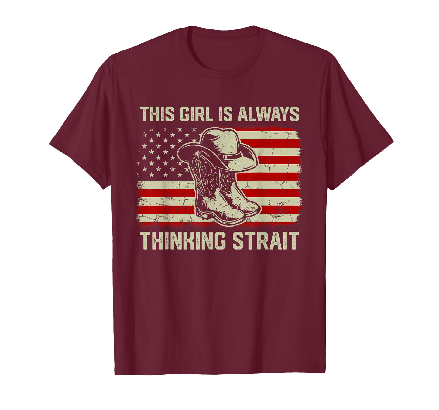 This Girl Is Always Thinking Strait US Flag Cowgirl Western T-Shirt