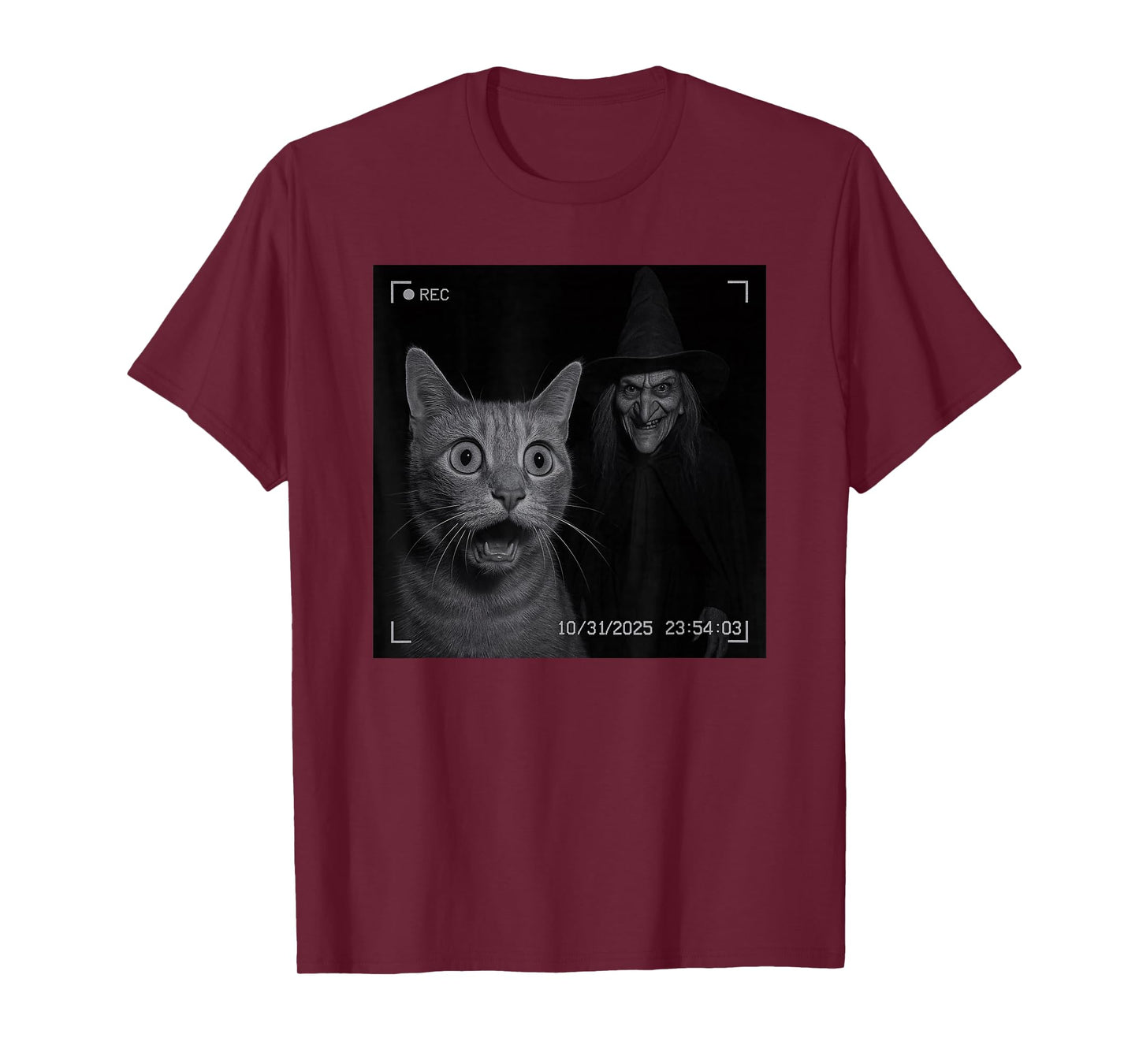 Funny Cat On Security Camera with Witch Halloween T-Shirt