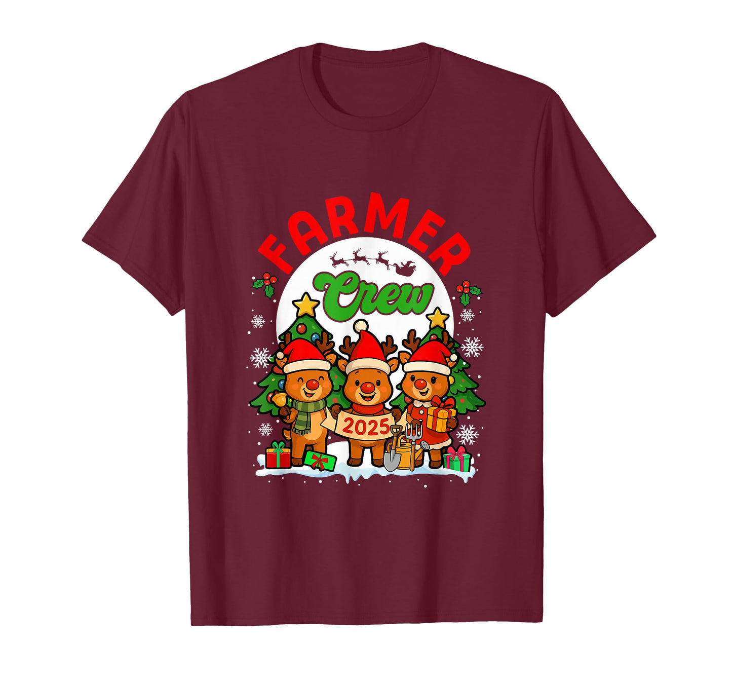 Farmer Crew 2025 Xmas Three Santa Reindeer Funny Job Team T-Shirt