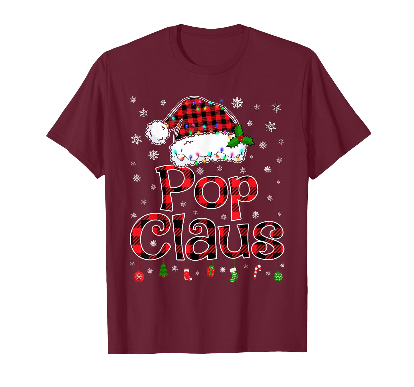 Pop Claus Christmas Lights Xmas Pajama Matching Family T-Shirt