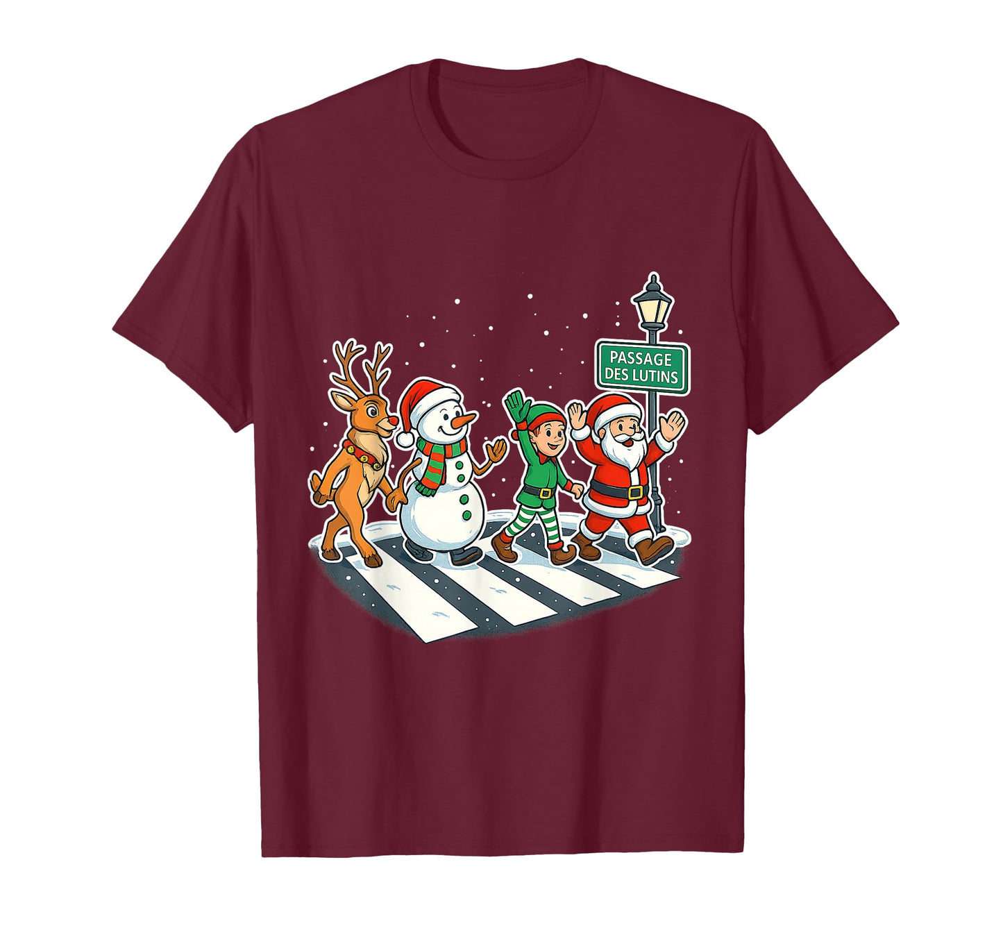 Elf Crossing Santa Snowman Reindeer Christmas T-Shirt