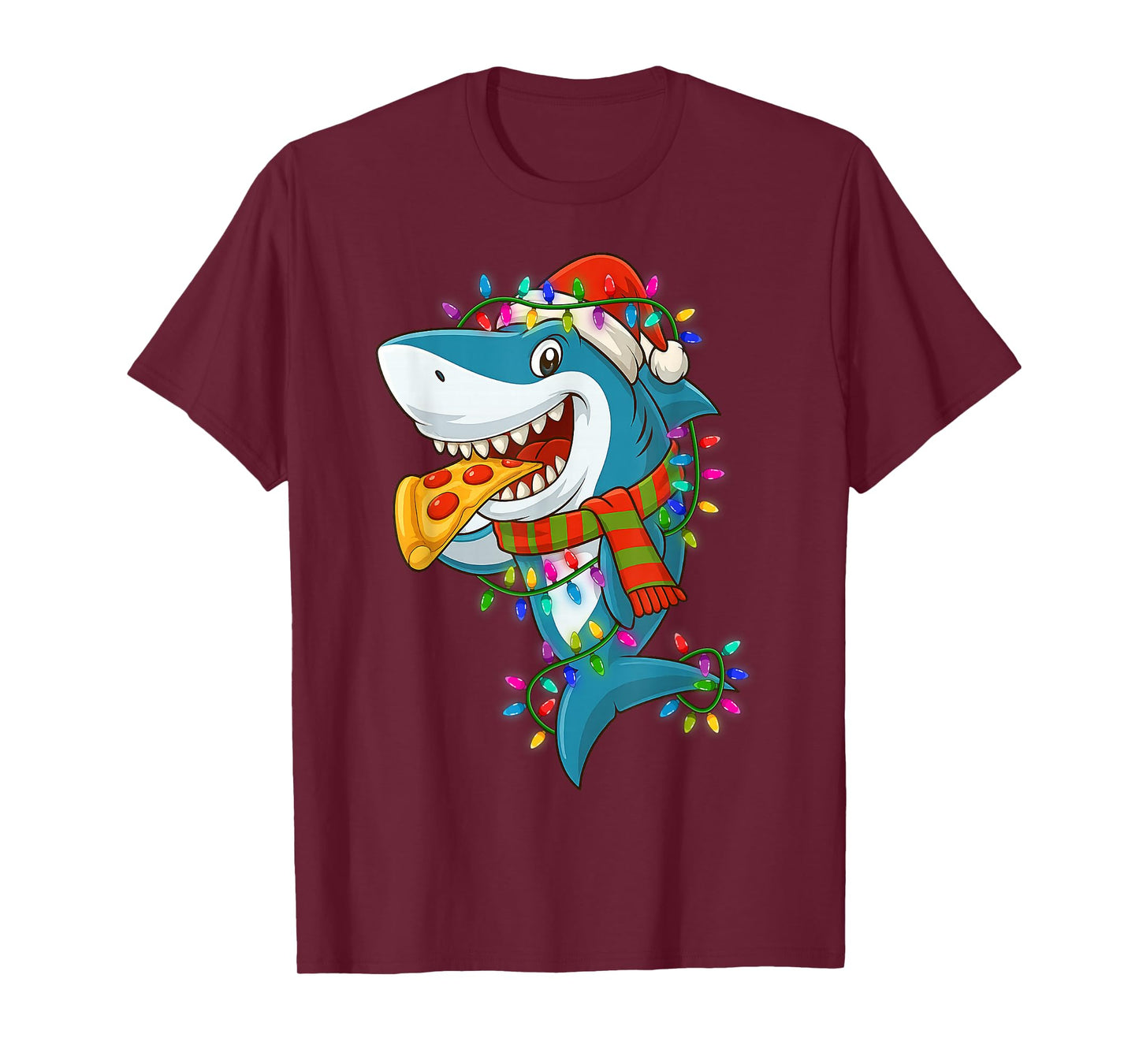 Santa Claus Shark Eating Pizza Sharkmas Funny Christmas Mens T-Shirt