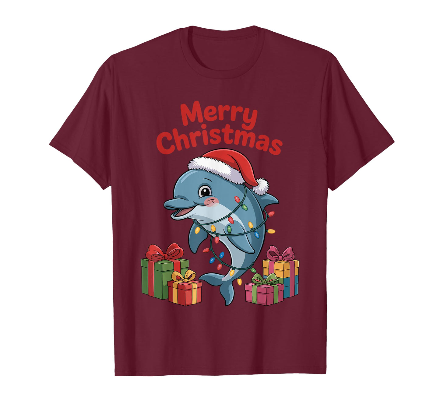 Funny Dolphin Santa Hat Animals Lovers Ugly Christmas Pajama T-Shirt