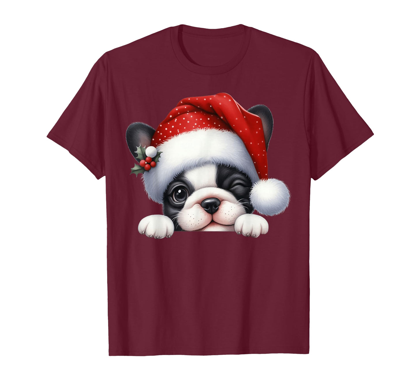 French Bulldog Dog Christmas Santa Hat Dog Mom Dad T-Shirt