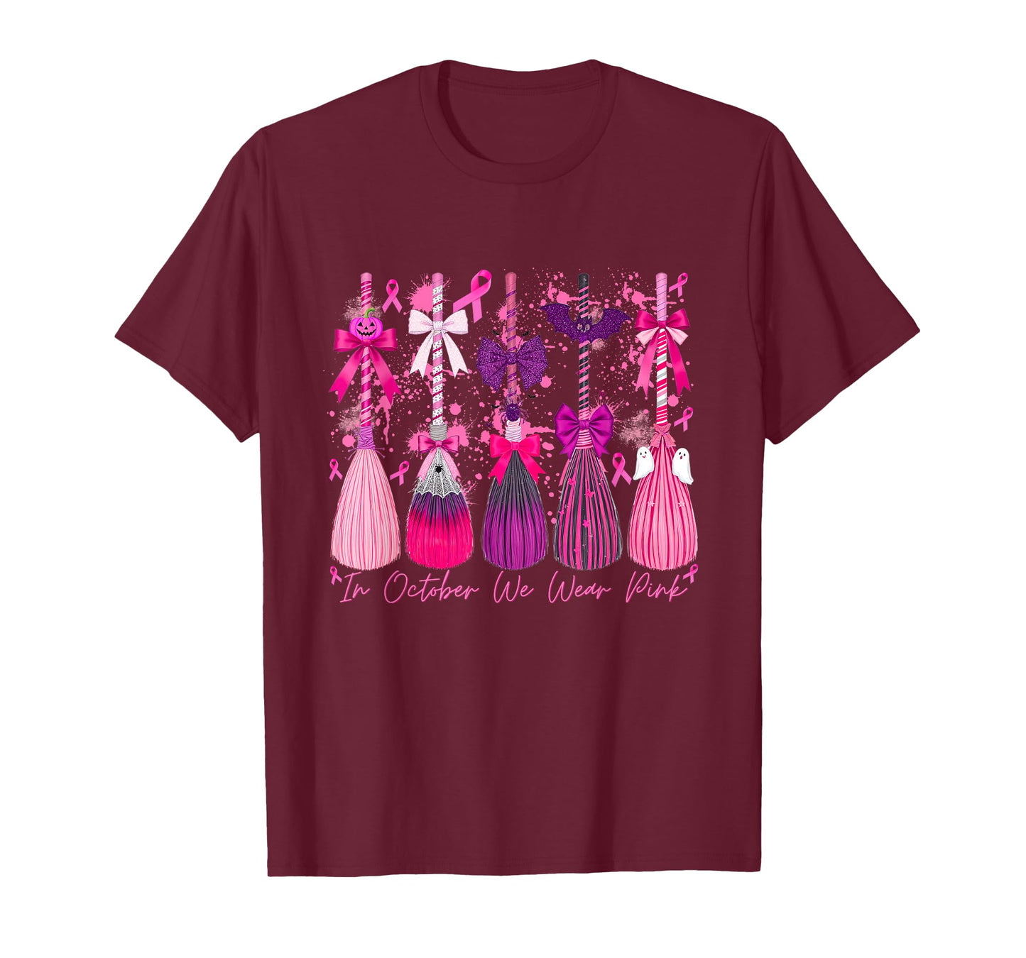 in October We Wear Pink Witch Breast Cancer Awareness T-Shirt