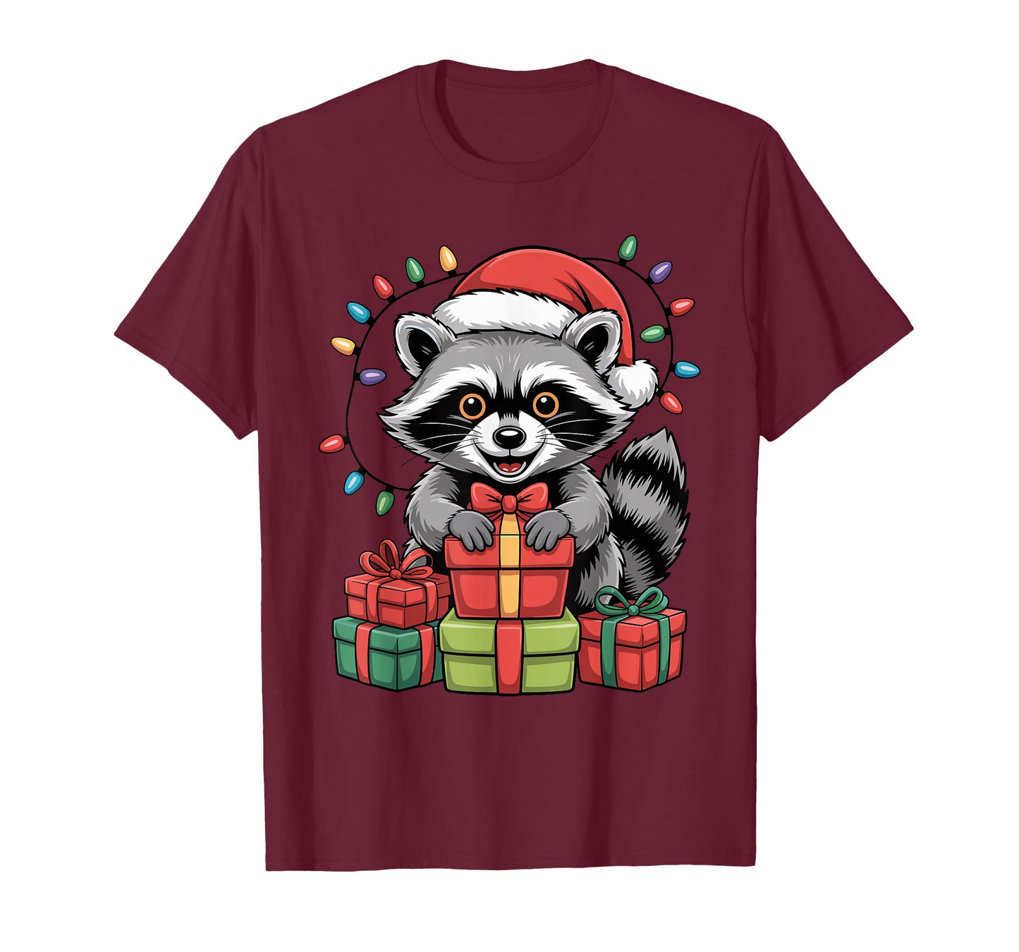 Raccoon Santa Hat Christmas Design Funny Wild Animal Lovers T-Shirt