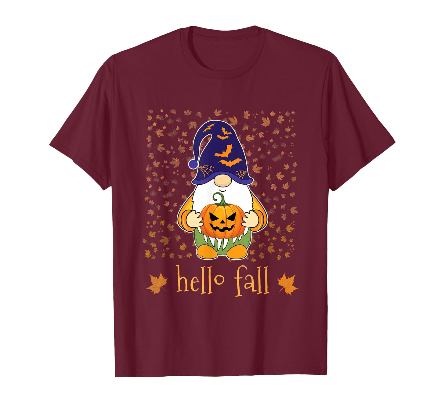 Funny Cute Gnome Witch Holding Pumpkin Autumn Fall Leaves T-Shirt