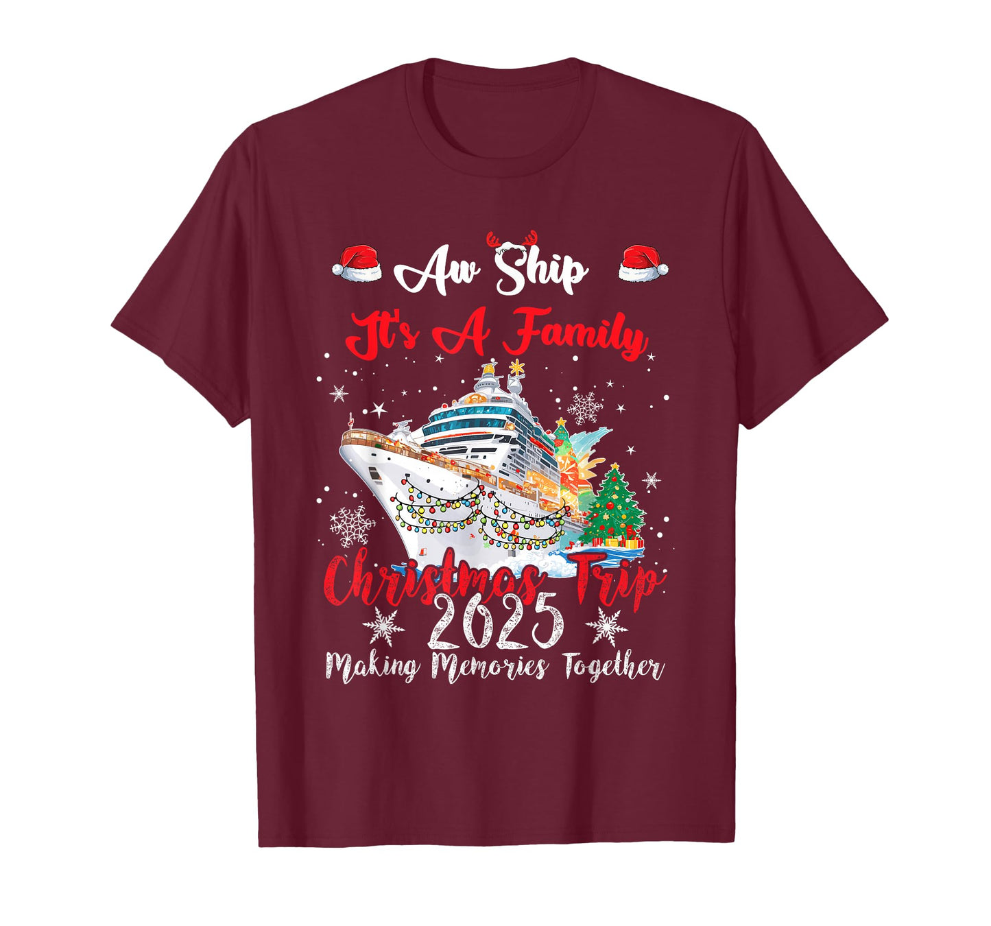 Aw Ship Its A Family Christmas Trip - 2025 Unisex-Adults, Kids Black Small Cotton, Polyester Short Sleeve T-Shirt
