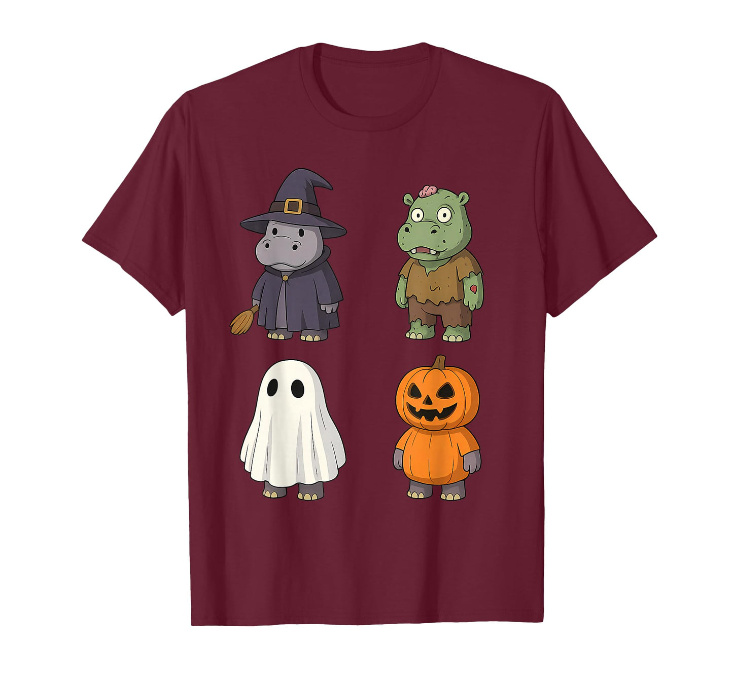 Funny Hippo Ghost Witch Zombie Pumpkin Halloween Boys Girls T-Shirt