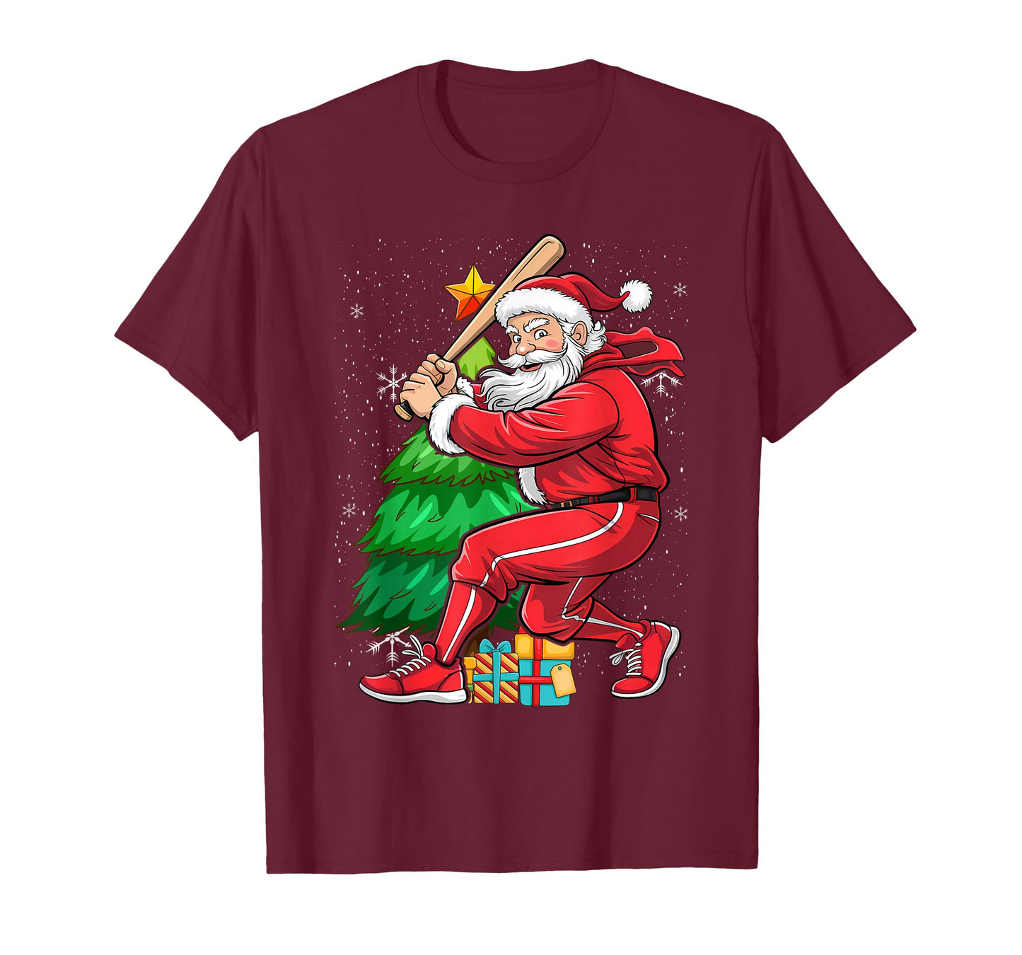 Christmas Santa Playing Baseball T-Shirt
