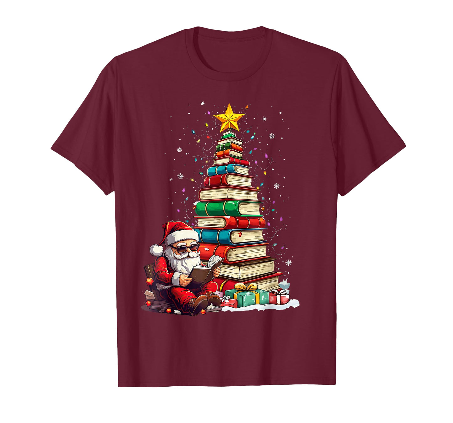 Christmas Tree Book Lover Santa Women Men Outfit T-Shirt