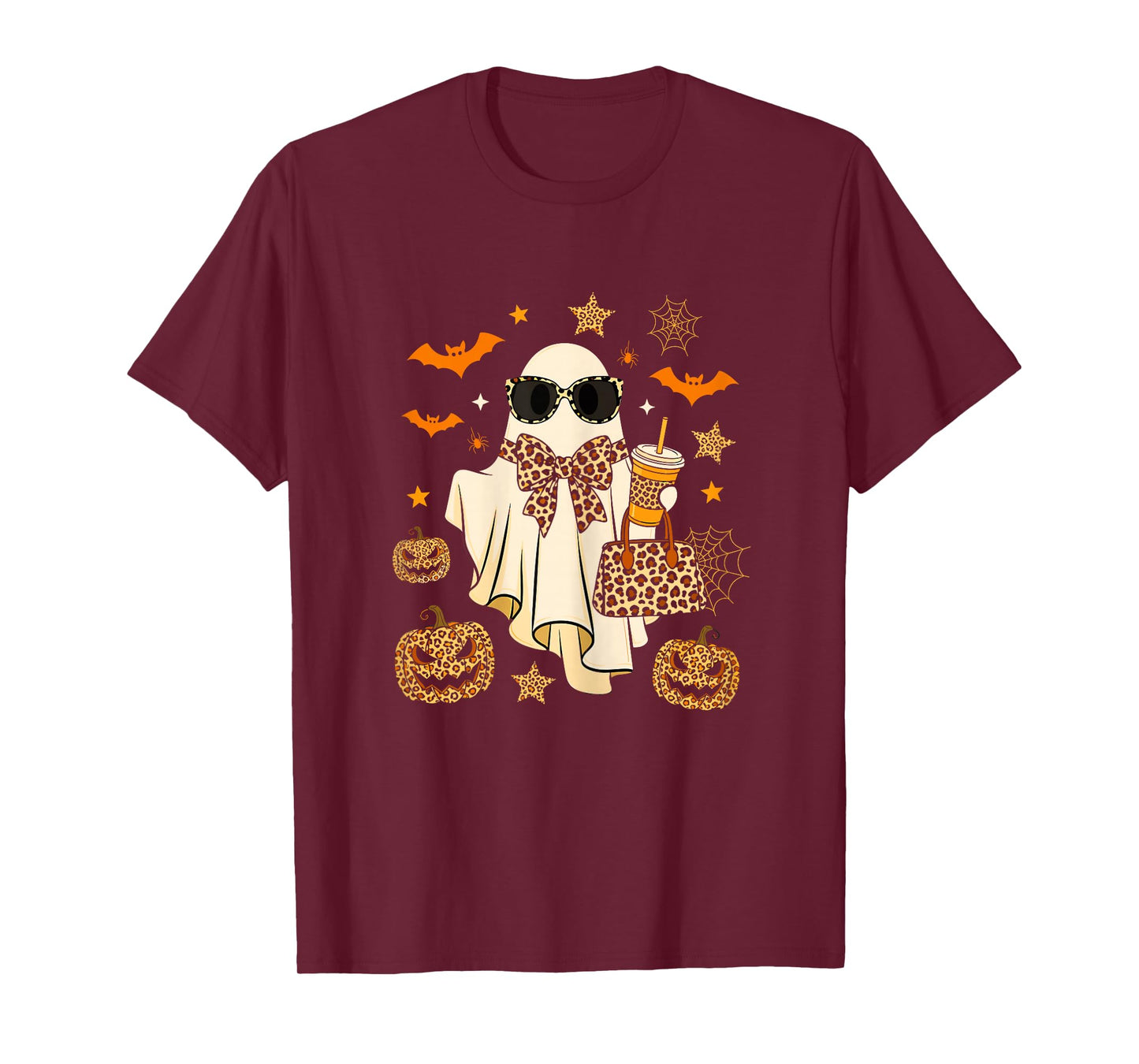 Boujee Leopard Ghost Coffee Spooky Season Boo Haunted Style T-Shirt