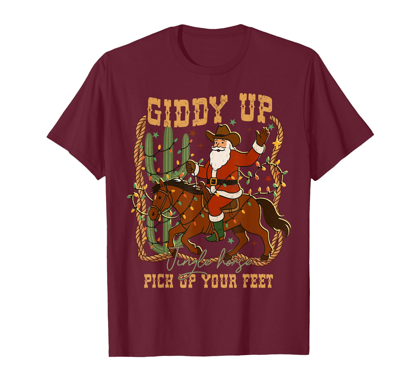 Santa Giddy Up Jingle Horse Pick Up Your Feet Cowboy Xmas T-Shirt