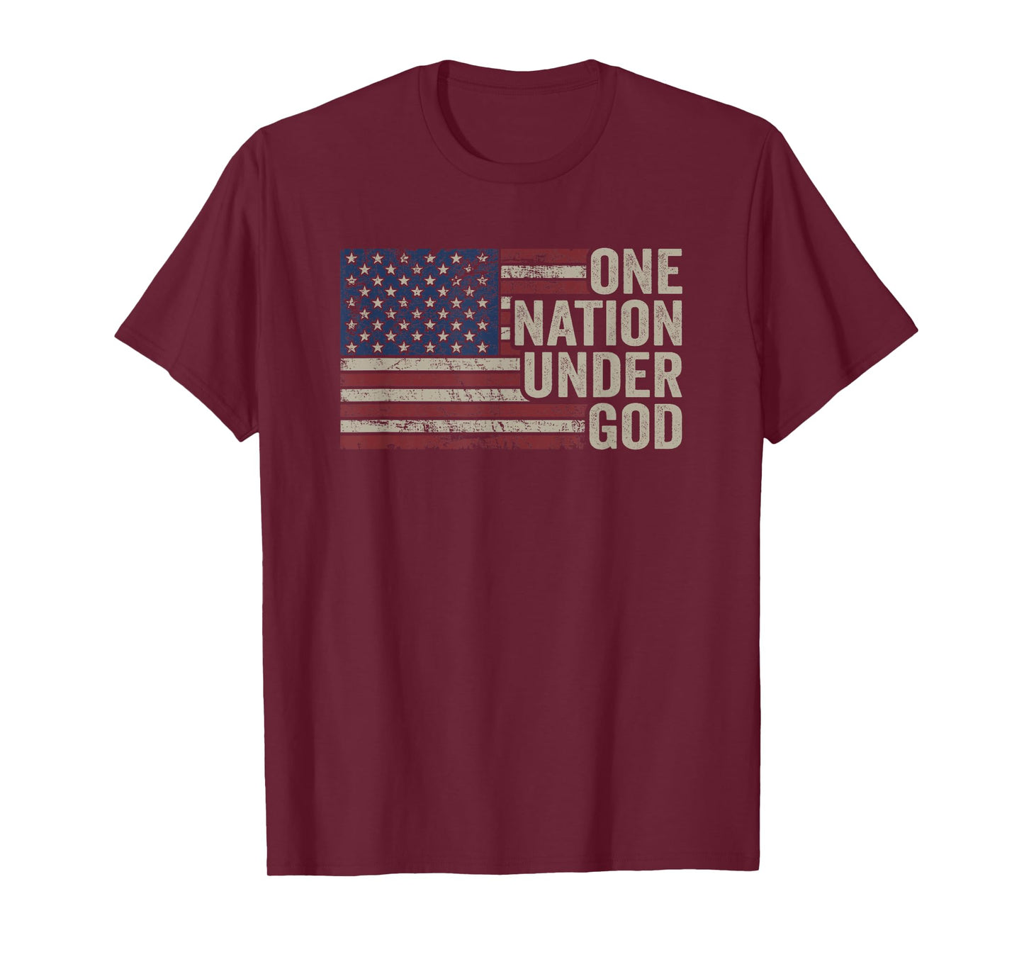 ONE NATION UNDER GOD - Christian USA Vintage American Flag T-Shirt