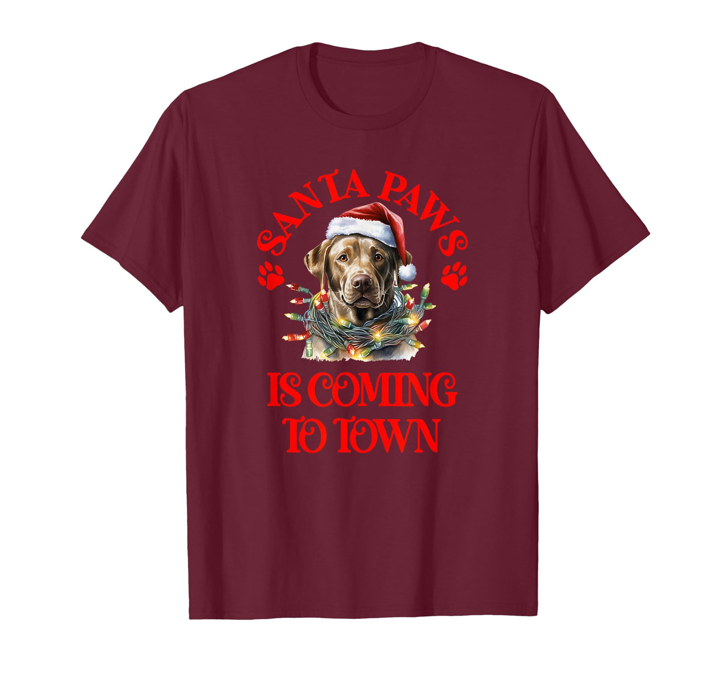 Santa Paws is Coming to Town with Christmas Chocolate Lab T-Shirt