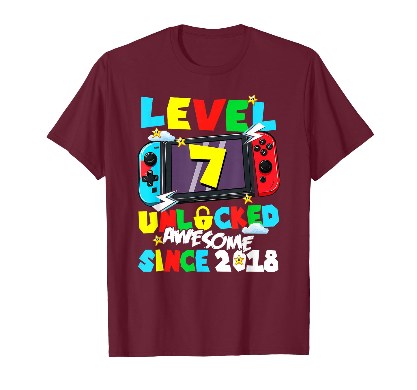 Level 7 Unlocked Awesome Since 2018 7th Birthday Video Gamer T-Shirt