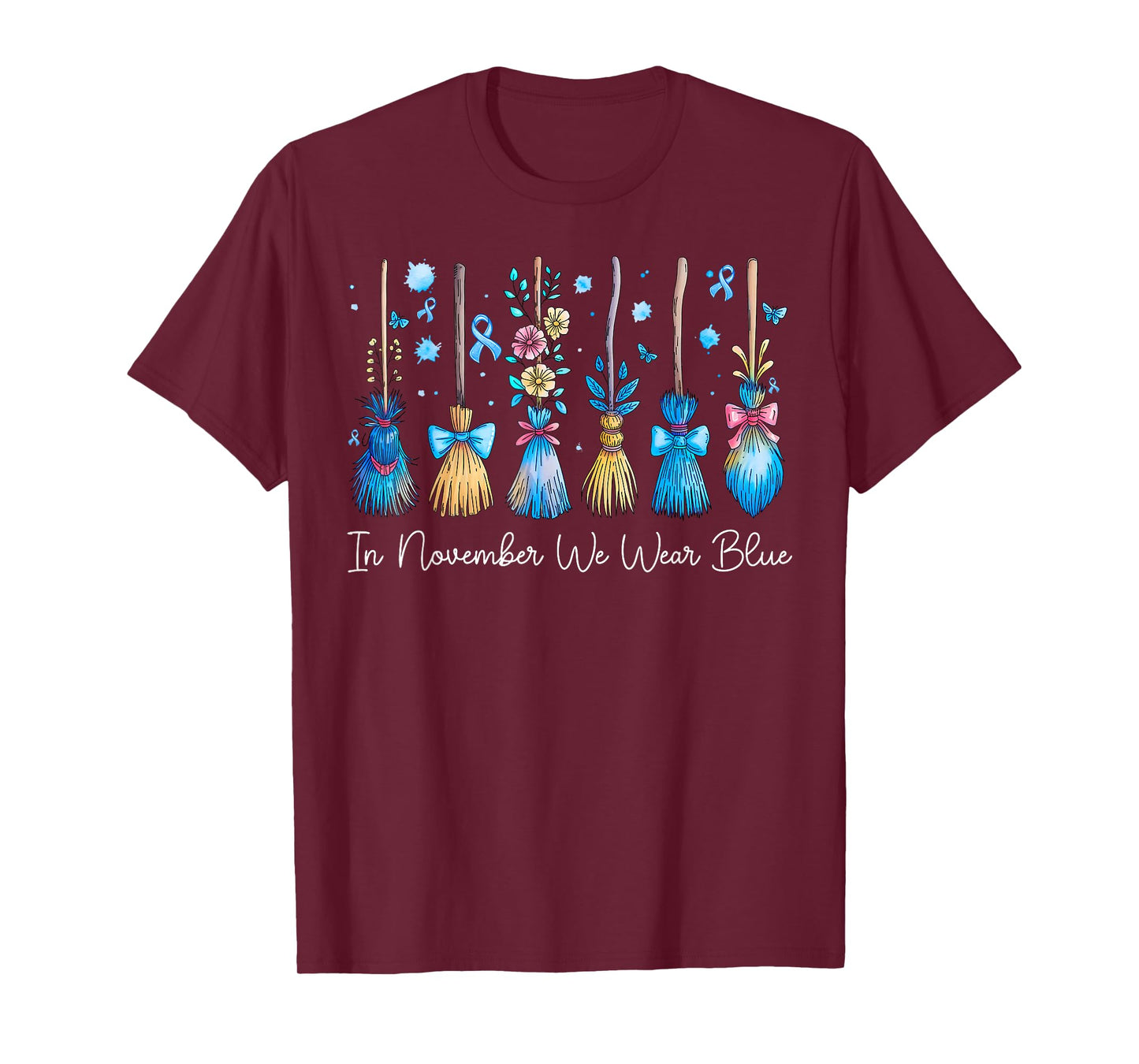 in November We Wear Blue Diabetes Support Type 1 Broom Witch T-Shirt