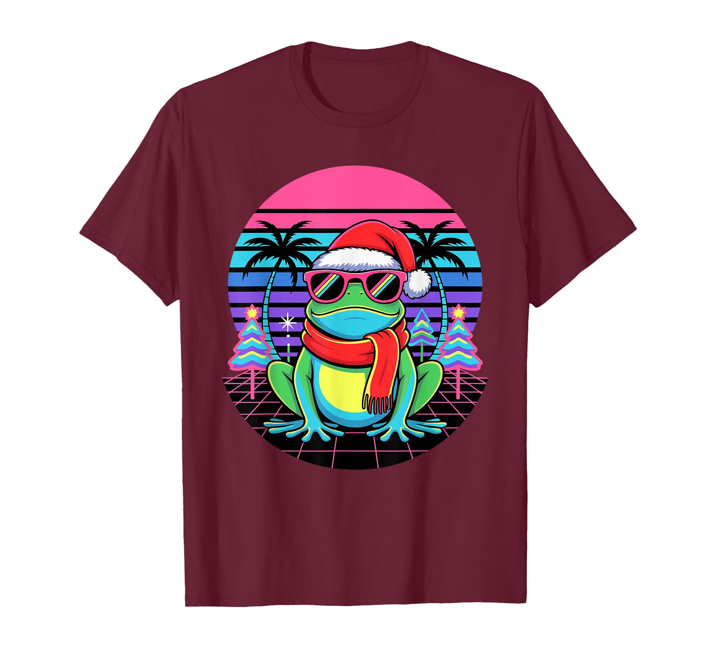 Christmas Synthwave Frog Sunglasses Frogs T-Shirt