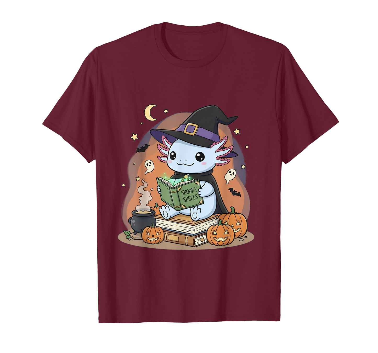 Cute Axolotl Halloween Witch Chibi Spooky Spells Kawaii T-Shirt
